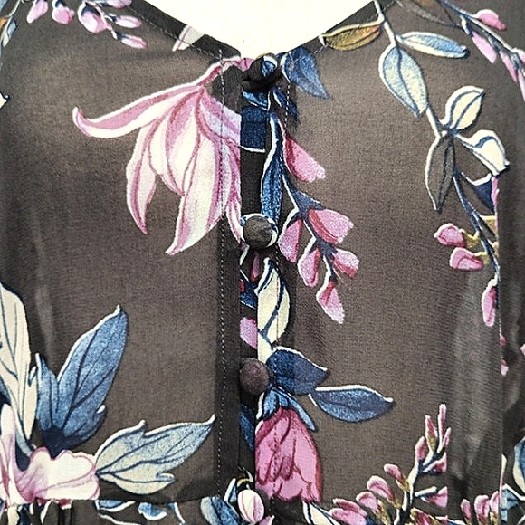 🎁 NWOT Torrid, Sheer, Hi-Lo Tunic. Elastic Waist, Short Sleeves, Fabric Buttons - Picture 5 of 16